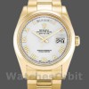Replica Rolex Day-Date 36mm voor heren-118208 Geelgoud-Witte wijzerplaat-Roomcijfer Wit
