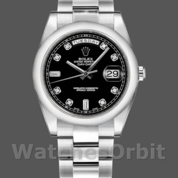 Replica Rolex Day-Date 36mm unisex-118209-zwarte wijzerplaat zwart