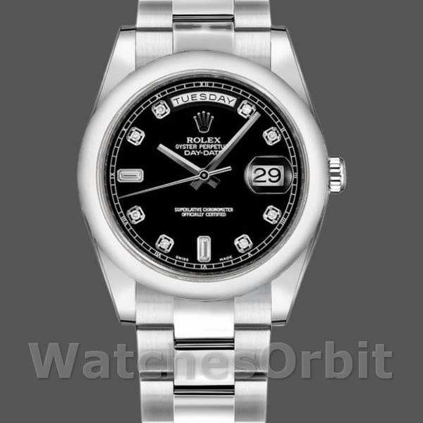 Replica Rolex Day-Date 36mm unisex-118209-zwarte wijzerplaat zwart