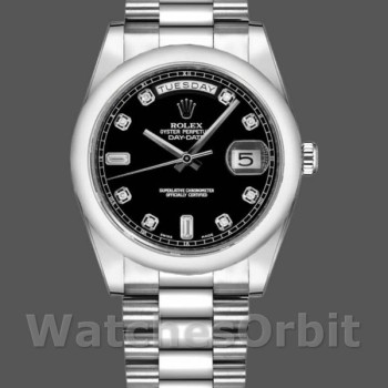 Replica Rolex Day-Date 36mm unisex-118209-zwarte wijzerplaat-wit goud zwart