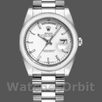 Replica Rolex Day-Date 36mm Unisex-118209-Oyster Armband-Witte Wijzerplaat Wit<br />