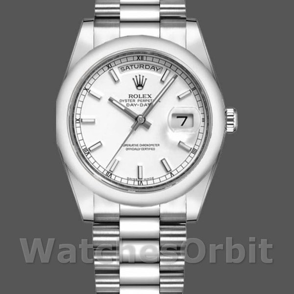 Replica Rolex Day-Date 36mm Unisex-118209-Oyster Armband-Witte Wijzerplaat Wit<br />