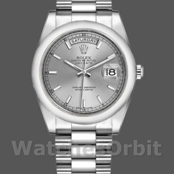 Replica Rolex Day-Date 36mm Unisex-118209-Zilveren wijzerplaat-Witgoud Zilver