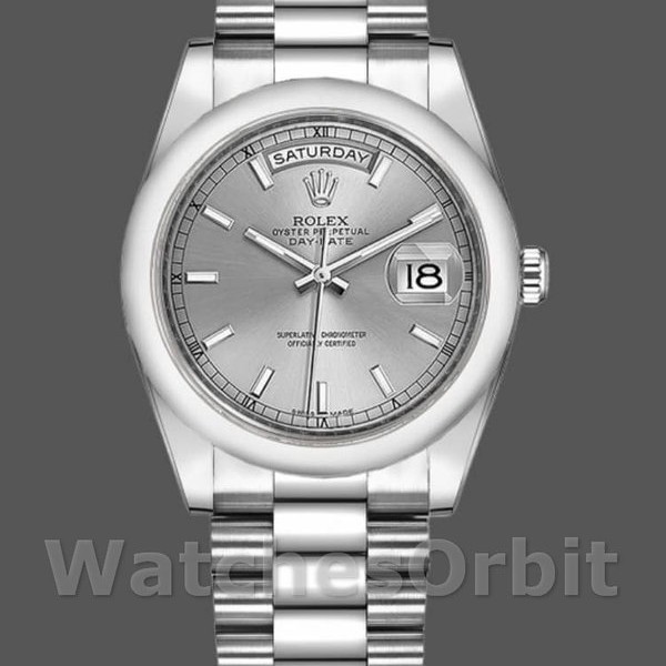 Replica Rolex Day-Date 36mm Unisex-118209-Zilveren wijzerplaat-Witgoud Zilver