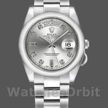Replica Rolex Day-Date 36mm Unisex-118209-Zilver Diamond Dial-Automatic Zilver