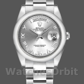 Replica Rolex Day-Date 36mm Unisex-118209-Zilver Romeinse cijfers Wijzerplaat-Automatisch Zilver