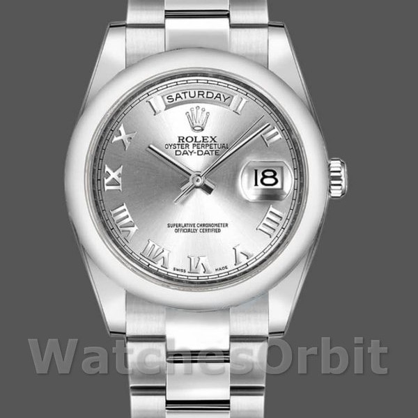 Replica Rolex Day-Date 36mm Unisex-118209-Zilver Romeinse cijfers Wijzerplaat-Automatisch Zilver