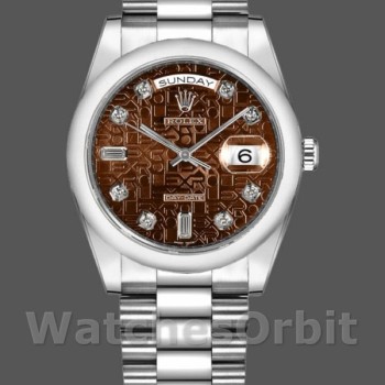 Replica Rolex Day-Date 36mm Unisex-118209-Witgoud-Jubileum-Chocoladebruine Wijzerplaat Bruin
