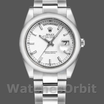 Replica Rolex Day-Date 36mm Unisex-118209-Wit Gold-Oyster Armband-Witte Wijzerplaat Wit<br />
