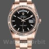 Replica Rolex Day-Date 36mm Unisex-118235-Zwarte wijzerplaat-Gefleerde lunette Zwart