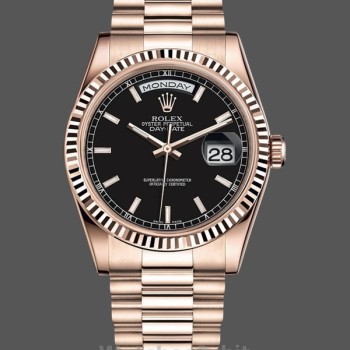 Replica Rolex Day-Date 36mm voor heren-118235-Zwarte wijzerplaat-Rose Gold Black
