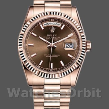 Replica Rolex Day-Date 36mm Unisex-118235-Everose Gold-Chocolate Dial Chocolade
