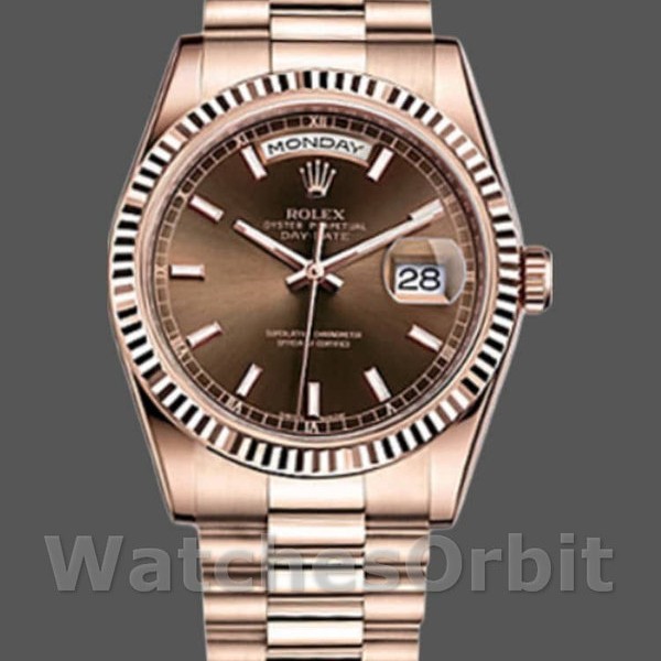 Replica Rolex Day-Date 36mm Unisex-118235-Everose Gold-Chocolate Dial Chocolade