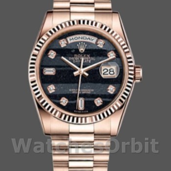 Replica Rolex Day-Date 36mm Unisex-118235-Everose Goud-Diamant Ferriet Wijzerplaat Zwart