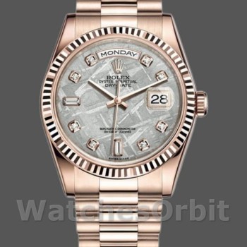Replica Rolex Day-Date 36mm unisex-118235-Everose Goud-Meteoriet Diamanten Wijzerplaat Meteoriet