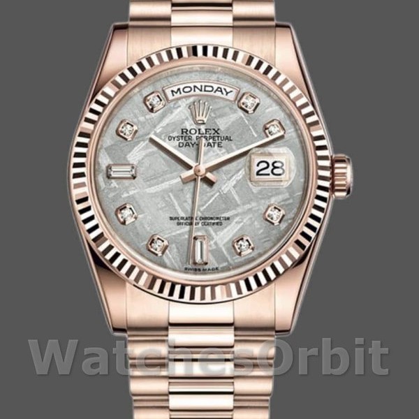 Replica Rolex Day-Date 36mm unisex-118235-Everose Goud-Meteoriet Diamanten Wijzerplaat Meteoriet