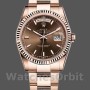 Replica Rolex Day-Date 36mm Unisex-118235 Geribbelde lunette-Cocolade Wijzerplaat Chocolade