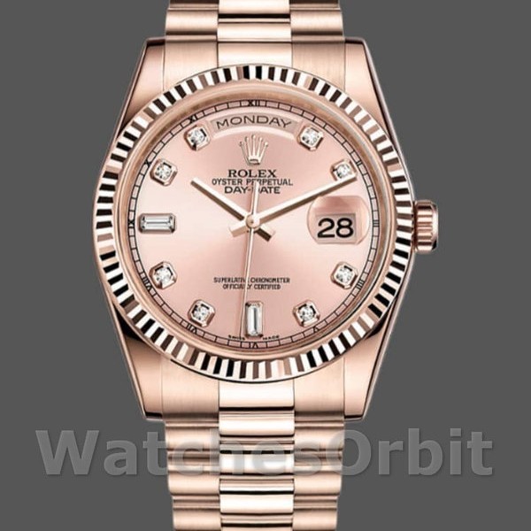 Replica Rolex Day-Date 36mm Dames-118235-Roze Diamanten Wijzerplaat