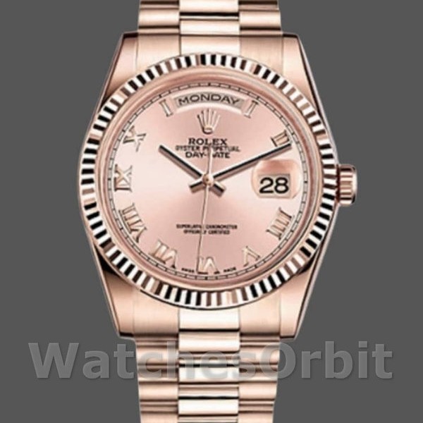 Replica Rolex Day-Date 36mm voor dames-118235-Roze Romeinse cijfers wijzerplaat