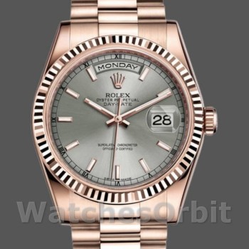 Replica Rolex Day-Date 36mm unisex-118235-Rhodium Grey Dial-Rose Gold Rhodium Grey