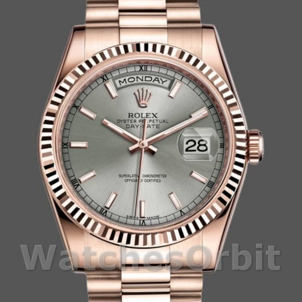 Replica Rolex Day-Date 36mm unisex-118235-Rhodium Grey Dial-Rose Gold Rhodium Grey
