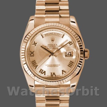 Replica Rolex Day-Date 36mm voor heren-118235-Rose Champagne-Romeinse Wijzerplaat Champagne