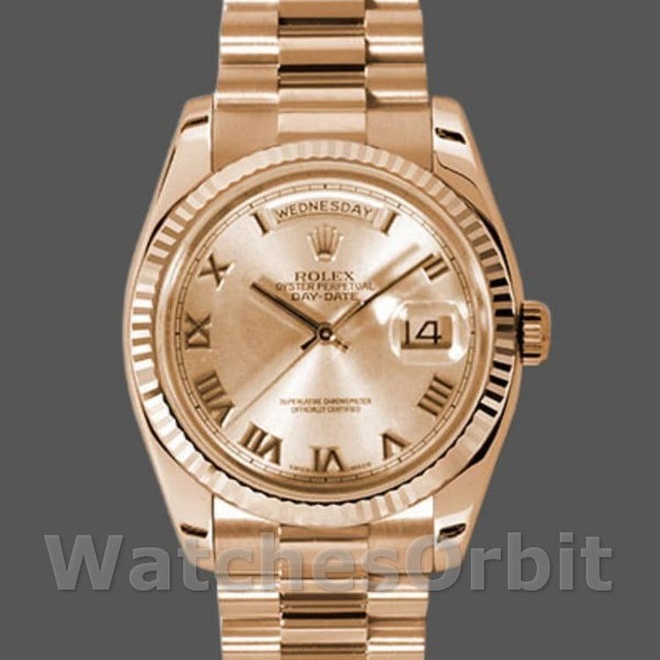 Replica Rolex Day-Date 36mm voor heren-118235-Rose Champagne-Romeinse Wijzerplaat Champagne