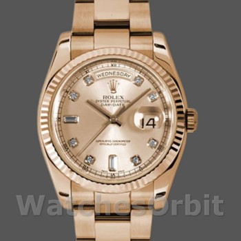 Replica Rolex Day-Date 36mm Unisex-118235-Rose Gold-Champagne Diamond Dial Champagne