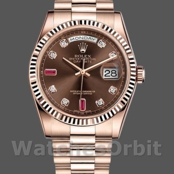 Replica Rolex Day-Date 36mm Unisex-118235-Rose Gold-Chocolate Brown Dial Chocolade