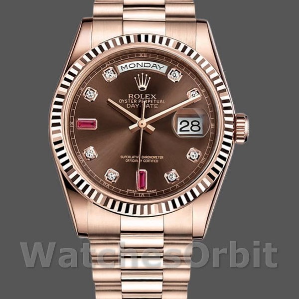 Replica Rolex Day-Date 36mm Unisex-118235-Rose Gold-Chocolate Brown Dial Chocolade