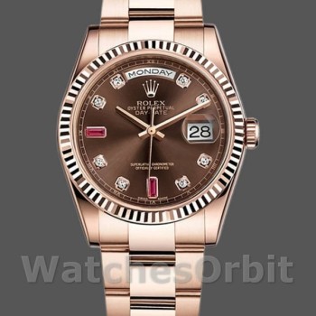 Replica Rolex Day-Date 36mm Unisex-118235-Rose Gold-Chocolate Diamond Dial Chocolade
