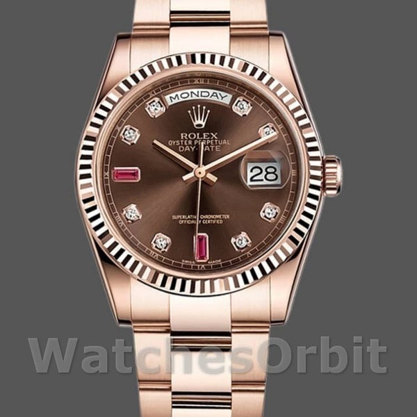 Replica Rolex Day-Date 36mm Unisex-118235-Rose Gold-Chocolate Diamond Dial Chocolade