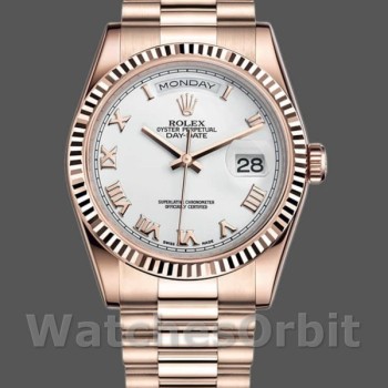 Replica Rolex Day-Date 36mm voor heren-118235-Witte wijzerplaat-Gefleerde hiel Wit