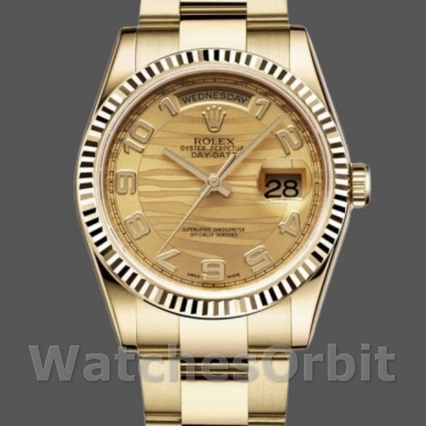 Replica Rolex Day-Date 36mm voor heren-118238-Arabisch cijfer Golf-Champagne Wijzerplaat Champagne
