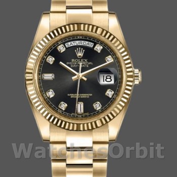 Replica Rolex Day-Date 36mm Heren-118238-Zwarte Diamanten Wijzerplaat Zwart