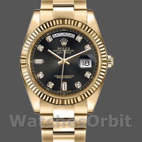 Replica Rolex Day-Date 36mm Heren-118238-Zwarte Diamanten Wijzerplaat Zwart