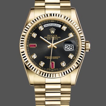 Replica Rolex Day-Date 36mm Heren-118238-Zwarte Diamanten Wijzerplaat-Spiegel Zwart