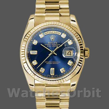 Replica Rolex Day-Date 36mm Unisex-118238-Blue Diamond Dial Blauw