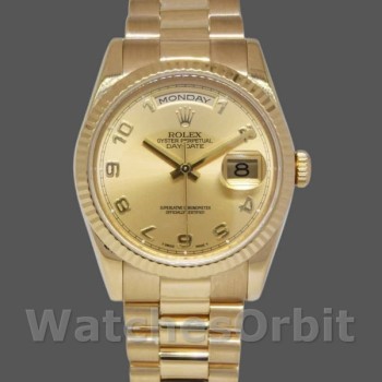 Replica Rolex Day-Date 36mm voor heren-118238-Champagne Dial-Arabisch cijfer Champagne