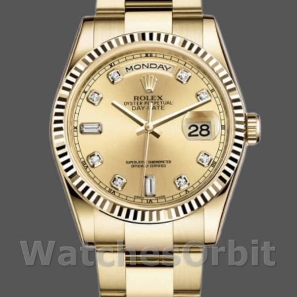 Replica Rolex Day-Date 36mm voor heren-118238-Champagne-Diamant Dial Champagne
