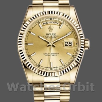 Replica Rolex Day-Date 36mm voor heren-118238-Gegolfde lunette-Kampagne wijzerplaat Champagne