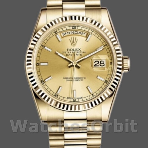 Replica Rolex Day-Date 36mm voor heren-118238-Gegolfde lunette-Kampagne wijzerplaat Champagne
