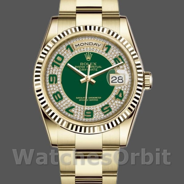 Replica Rolex Day-Date 36mm Unisex-118238-Green Diamond Pave Dial Groen