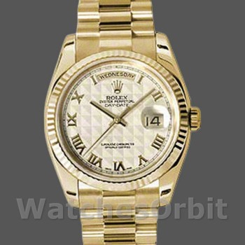 Replica Rolex Day-Date 36mm Unisex-118238-Ivory Dial-Fluted Bezel Ivoor