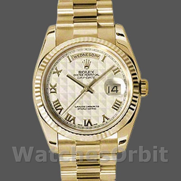 Replica Rolex Day-Date 36mm Unisex-118238-Ivory Dial-Fluted Bezel Ivoor