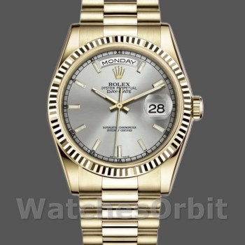 Replica Rolex Unisex's Day-Date 36mm Unisex-118238-Zilveren wijzerplaat Geribbelde lunette Zilver