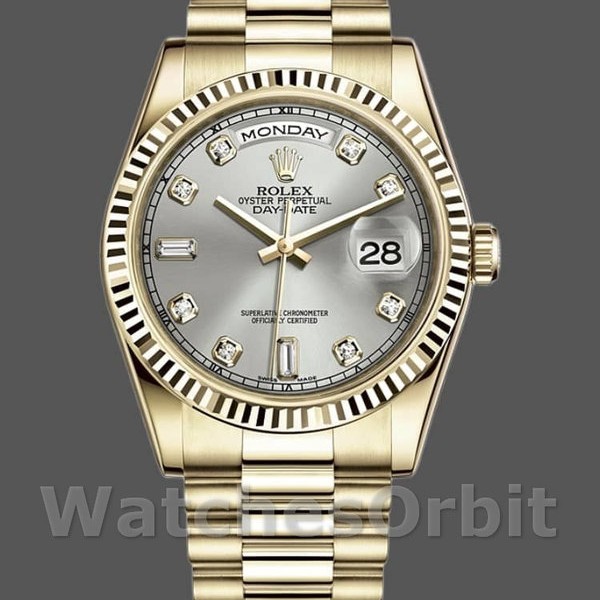 Replica Rolex Day-Date 36mm Unisex-118238-Zilver Diamond Dial Zilver