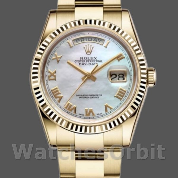 Replica Rolex Day-Date 36mm unisex-118238-Wit MOP-Romeinse wijzerplaat MOP
