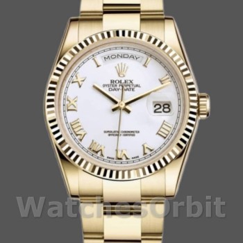 Replica Rolex Day-Date 36mm Unisex-118238-Witte Romeinse cijfers Wijzerplaat Wit<br />