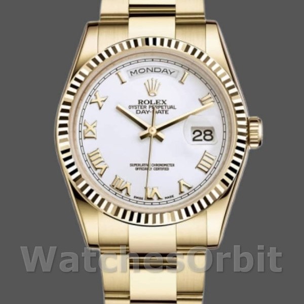 Replica Rolex Day-Date 36mm Unisex-118238-Witte Romeinse cijfers Wijzerplaat Wit<br />